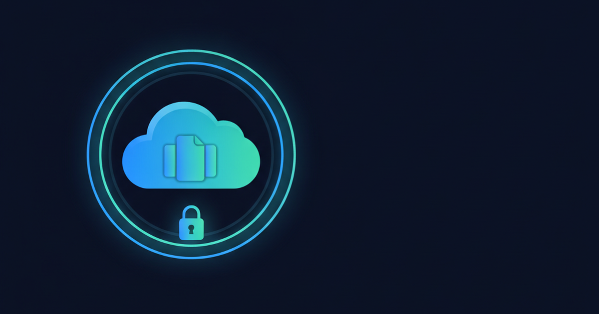 Illustration of cloud security shielding a small business data cloud on a dark navy background